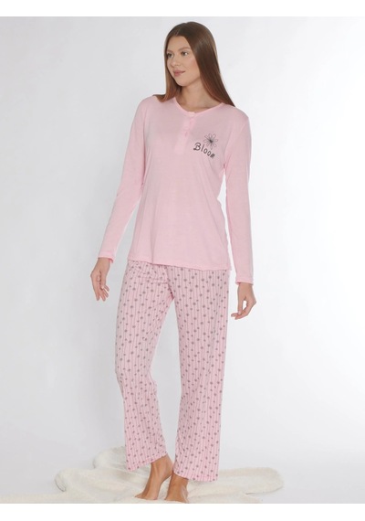 Uzun Kol Pijama Takım Viskon Alperi 790-76 Pembe