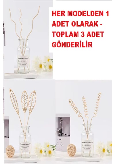 3 Tek Adet 3 Model Aromaterapi Koku Dağıtıcı Rattan Şişe Ahşap Difüzör Çubuk Spiral-yaprak-dalgalı
