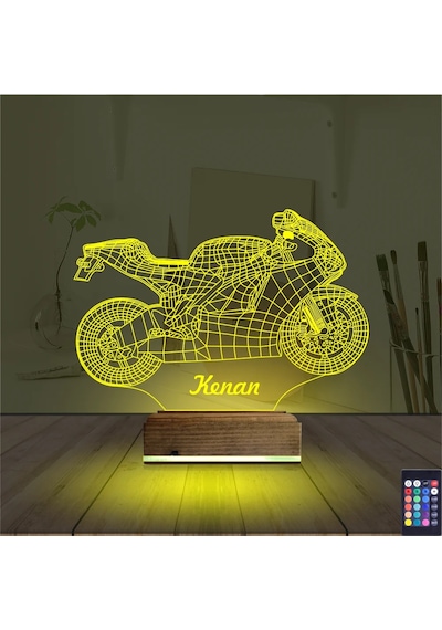 Luvivia Motosiklet Yarış Motoru Kişiye Özel 3d Lamba - Masa Gece Lambası V3 Şeffaf