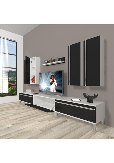 Decoraktiv Eko 8d Mdf Krom Ayaklı Tv Ünitesi Tv Sehpası Beyaz - Siyah