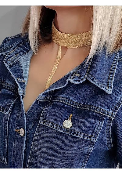 Eva Takı Store 15 Sıralı Zincir Dokuma Sallantılı Vücut Tasma Choker Gold El Yapımı Kolye Gold