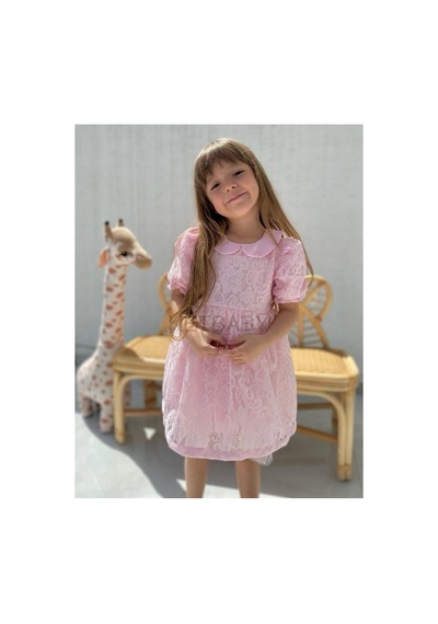 Ketbaby Kız Çocuk Dantel Elbise Kısa Kol Pembe Pembe