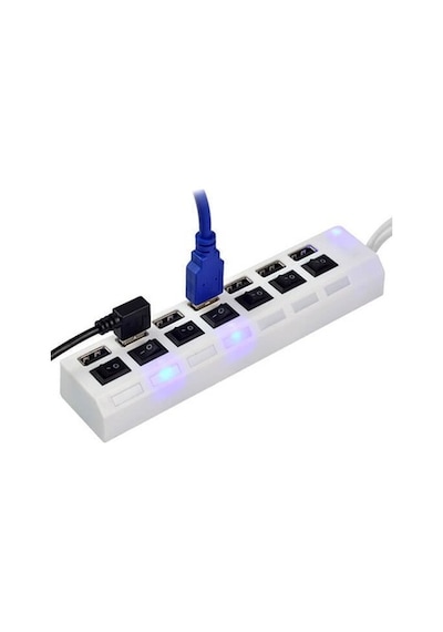 7 Port Usb Hub Çoklayıcı Çoğaltıcı Onoff Düğmeli Işıklı Adaptörlü (492982846)