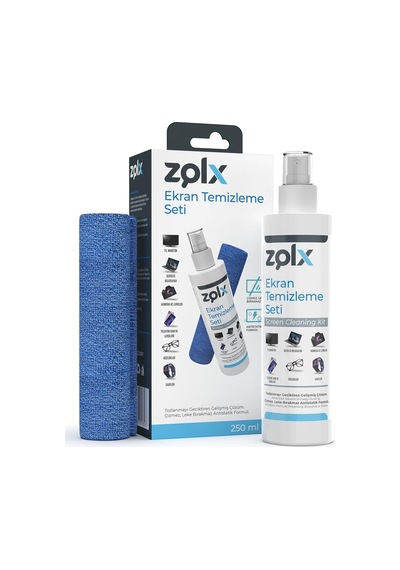 Zolx Ekran Temizleme Seti 250ml + Temizleme Bezi Lcd, Led, Ekran, Laptop, Tablet, Bilgisayar, Televizyon, Cep Telefonu, Gözlük, Kamera, Koruyucu Ve Parlatıcı Doğal Temizleme Sku: Zeus8690010049810