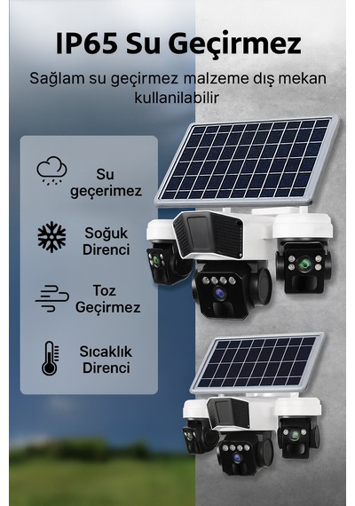 Sim Kartlı 3 Kameralı Gece Görüşlü Solar Güvenlik Kamerası