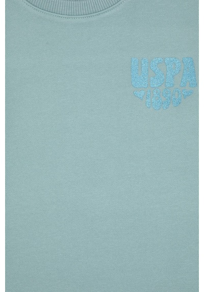 U.S. Polo Assn. Kız Çocuk Mint Simli Baskı Detaylı Bisiklet Yaka Basic Sweatshirt 50314289-VR090 U.S. Polo Assn. Kız Çocuk Mint Simli Baskı Detaylı Bisiklet Yaka Basic Sweatshirt 50314289-VR090