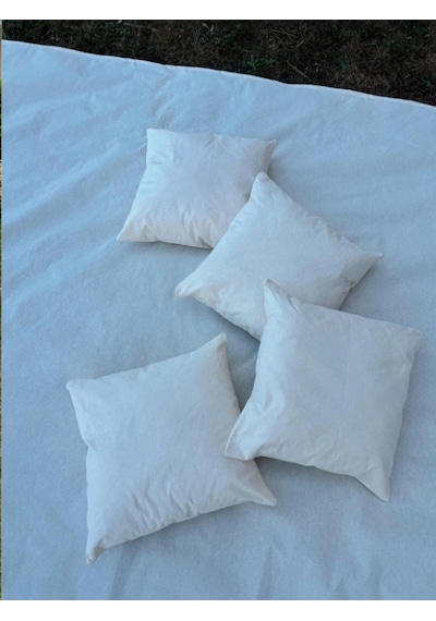 Pamuk Ham Keten Yer Masa Piknik Örtüsü Sofra Bezi 160 X 200 , 4 Minder 40 X 40 Set Bej
