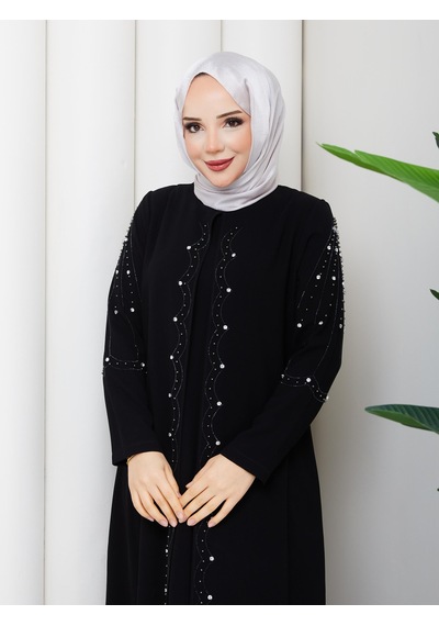 Eslemnur Büyük Beden Tam Boy Pelerinli Anne Elbisesi Siyah