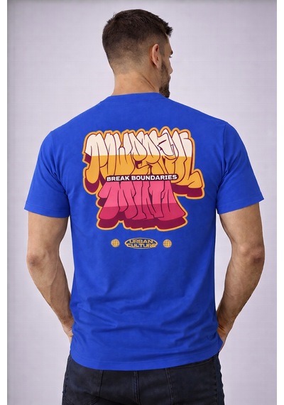 Herkesemoda Break Boundaries Yazı Detaylı Basic T-shirt Mavi