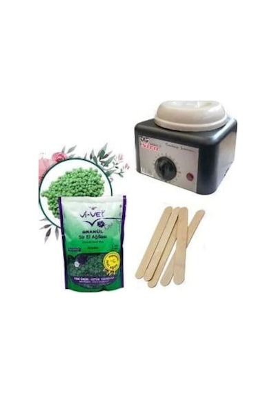 Sira Sir Ağda Isıtıcı Makine + Vi-Vet Granül Boncuk Ağda 250 G + Spatula x 5