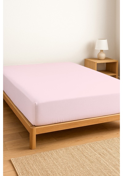 Purecomfort %100 Pamuk Ranforce Çift Kişilik Lastikli Çarşaf 160x200 Beyaz Toz Pembe