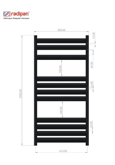 Radipan Zeugma Alüminyum Havlupan 500 x 1000 11 Dilim Antrasit