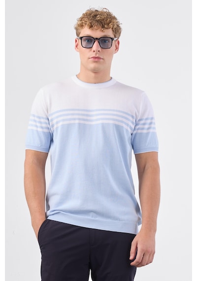 Dufy A.mavi Çizgili Yatay Desen Erkek Triko - Slim Fit Mavi