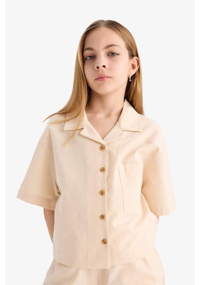 DeFacto Kız Çocuk Cropped Fit Keten Kısa Kollu Gömlek D7638A825SMER42