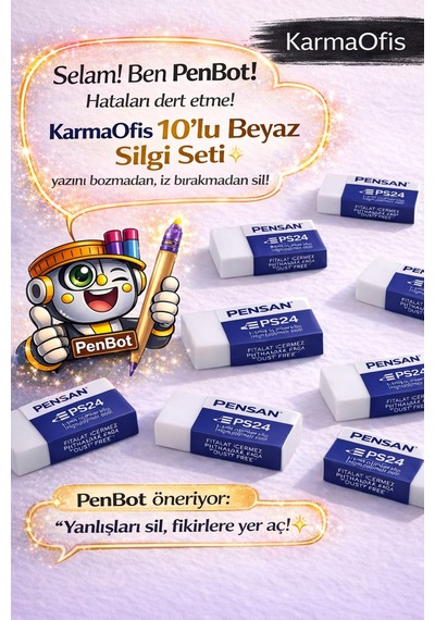 10'lu Beyaz Silgi Seti Ps24 Tozsuz Silgi, İz Bırakmayan Yumuşak Silgi