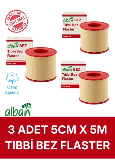 Bez Flaster 5 Cm X 5 M, 3 Kutulu Set, Pamuklu Medikal Sabitleme Bandı Tekli Rulo