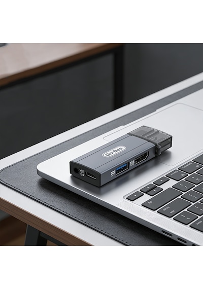 Go Des Gd-ct085 Type-c Bağlantılı 4in1 Hdtv Ses Ve Video Adaptörü Usb3.0/hdmi/3.5mm/4k Ultra Hd 60hz Gri