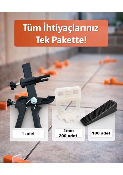 Seviye Tespit Seti Seramik Fayans 1 Mm 200 Klips+100 Takoz+1 Pense Ekonomik Derz Sabitleyici Sistem