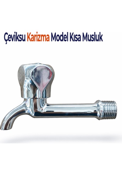 Karizma Model Pirinç Musluk 1/2'' Krom Kaplama Bahçe Balkon Su Musluğu Kısa Tip