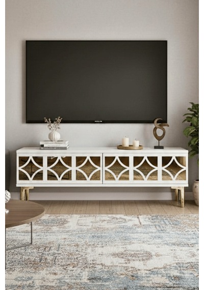Tsa1236bg - Öztv120 Tv Stand, Tv Sehpası Beyaz - Gold 120cm