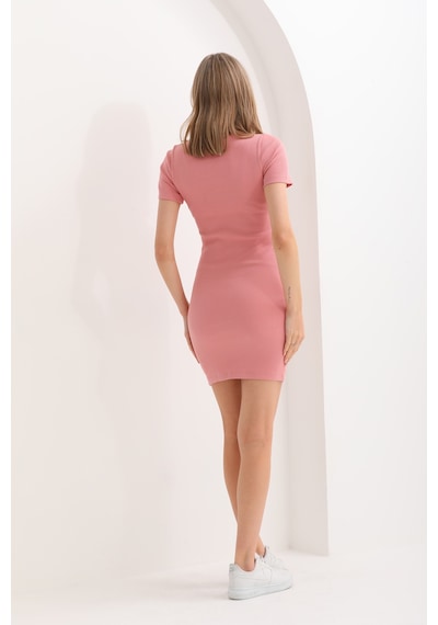 Kallima Pembe Vücuda Oturan Kısa Kollu Mini Fitilli Esnek Kalem E Pudra Pembe