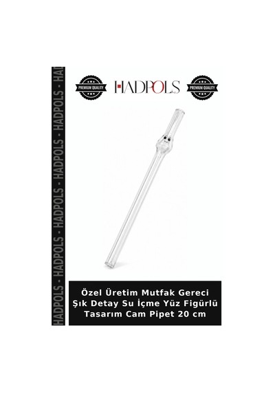 Özel Üretim Mutfak Gereci Şık Detay Su İçme Yüz Figürlü Tasarım Cam Pipet 20 Cm Şeffaf