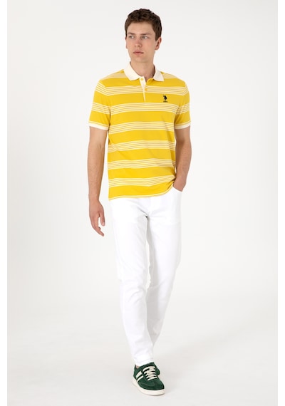 U.S. Polo Assn. Erkek Regular Fit Polo Yaka Sarı Çizgili Tişört 50306826-VR094