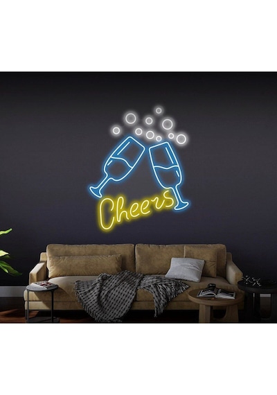 Cheers Yazılı Ve Şekilli Neon Tabela Mavi