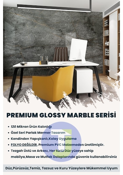 Technojet Kendinden Yapışkanlı Mermer Desen Folyo Mutfak Banyo Tezgah Duvar Kaplama 60cmx300cm Koyu Gri
