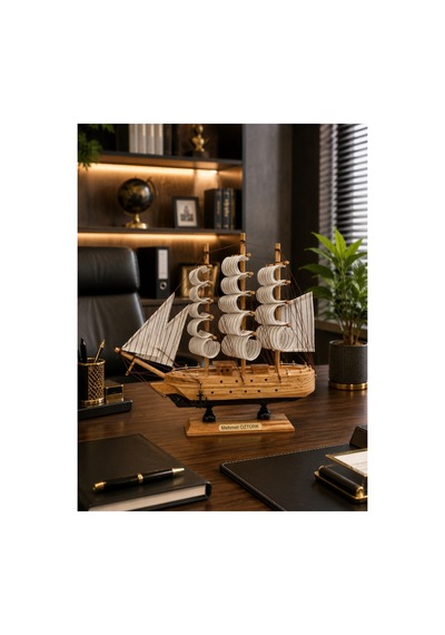 İsime Kişiye Özel Dekoratif Premium Ahşap El Yapımı Yelkenli Gemi Maketi 24 X 24cm Biblo Hediye 529b