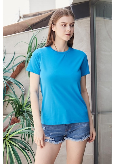 Jument Kadın Sıfır Yaka Kırışmaz Span Karışımlı Şık Kısa Kol Likralı T-shirt Bluz-mavi Mavi Jument Kadın Sıfır Yaka Kırışmaz Span Karışımlı Şık Kısa Kol Likralı T-shirt Bluz-mavi Mavi