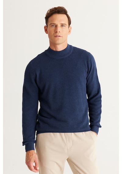 AC&Co / Altınyıldız Classics Erkek Indıgo Recycle Standart Fit Normal Kesim Yarım Balıkçı Yaka Pamuklu Jakarlı Triko Kazak İndigo AC&Co / Altınyıldız Classics Erkek Indıgo Recycle Standart Fit Normal Kesim Yarım Balıkçı Yaka Pamuklu Jakarlı Triko Kazak İndigo