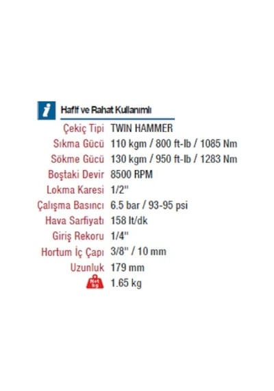 Emax 1/2" 130 Kg. 8500 Rpm Kompozit Havalı Somun Sökme