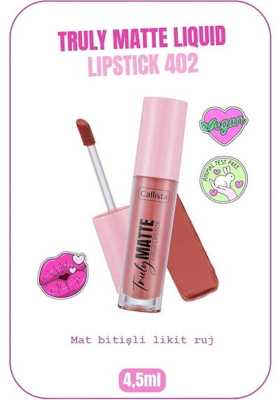 Callista Truly Matte Liquid Lipstick Mat Likit Ruj 402 Mauve Over - Nude