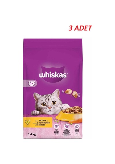 Whiskas Yetişkin Tavuklu Kedi Maması 1.4 Kg 3 Adet