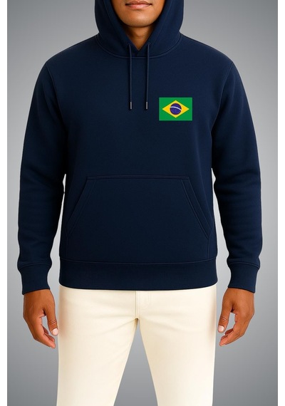 Bahriyeli Collection Kapüşonlu Brezilya Bayrağı Cep Baskılı Unisex Sweatshirt Lacivert