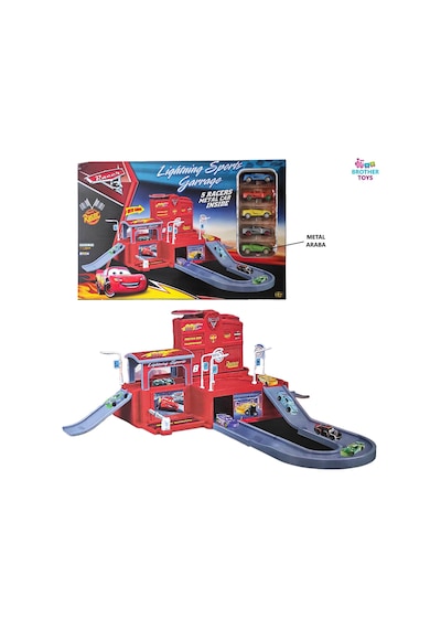 Oyuncak Büyük Boy Şimşek Mcqueen Otopark Garaj Seti 5 Adet Metal Araba 50 Cm. Kırmızı
