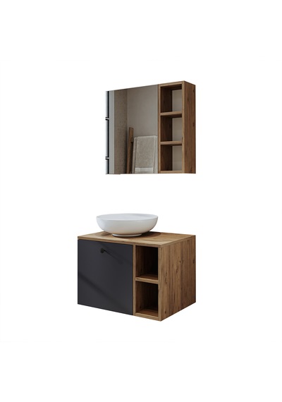 Lotus Lavabolu Mdf 65 Cm Banyo Dolabı + Aynalı Üst Dolap Atlantik Çam - Antrasit Lotus Lavabolu Mdf 65 Cm Banyo Dolabı + Aynalı Üst Dolap Atlantik Çam - Antrasit