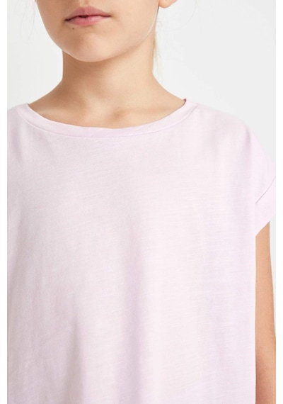DeFacto Kız Çocuk Boxy Fit Bisiklet Yaka Basic Düz Kısa Kollu Tişört C4511A824SMPN180 Pembe