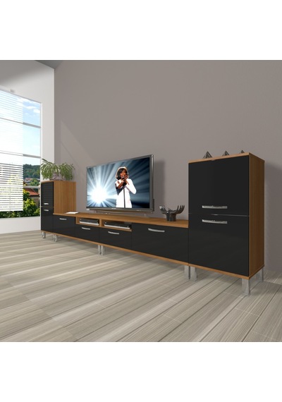 Decoraktiv Eko 9220 Slm Krom Ayaklı Tv Ünitesi Tv Sehpası Ceviz - Siyah