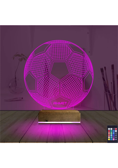 Luvivia Futbol Topu Futbolcu Taraftar Kişiye Özel 3d Lamba - Masa Gece Lambası Şeffaf