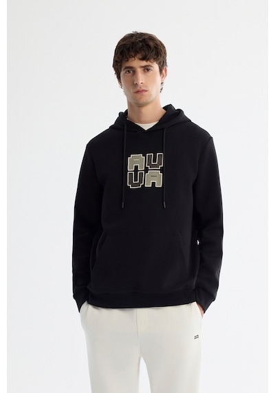 Avva Erkek Siyah Kapüşonlu Pamuklu Baskılı Elastan Regular Fit Sweatshirt A42y1324