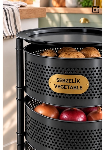 River World Tekerleksiz Rengi Siyah Açılabilen 3 Katlı Çok Amaçlı Metal Raf Mutfak, Balkon, Kiler Çok Renkli