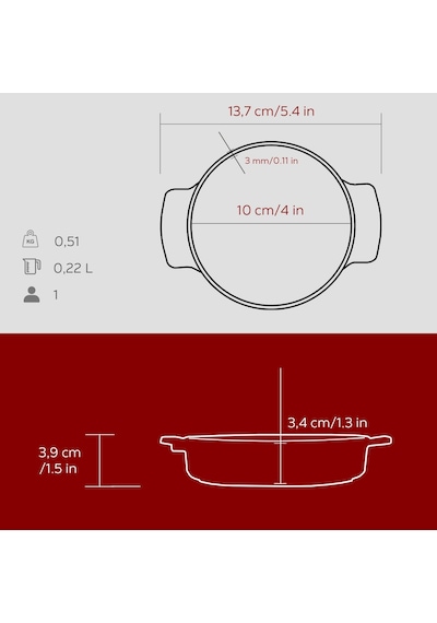 Lava Döküm Yuvarlak Güveç Kabı Döküm Demir Yekpare Çift Kulplu Çap Ø 11cm.-bordo Bordo