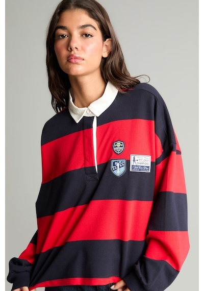 Defacto Loose Fıt Polo Yaka Renk Bloklu Nakışlı Sweatshirt H9944ax26aurd256 Kırmızı-rd256