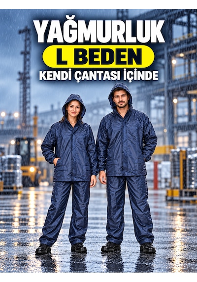 Yağmurluk Cepli Alt Üst Takım Fermuarlı Kapşonlu Lacivert