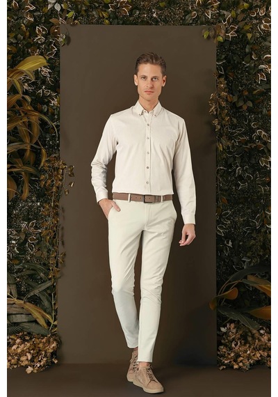 Efor Gk 711 Slim Fit Bej Klasik Gömlek Bej