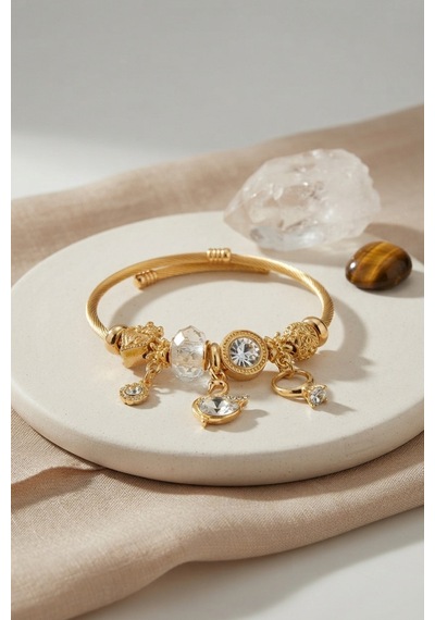 Swan Model Gold Renk Beyaz Charmlı Bileklik