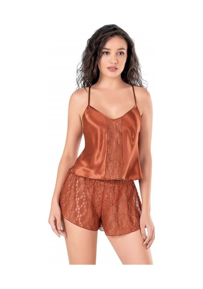 Lisinya Tarçın Saten Babydoll Şort Takımı Tarçın