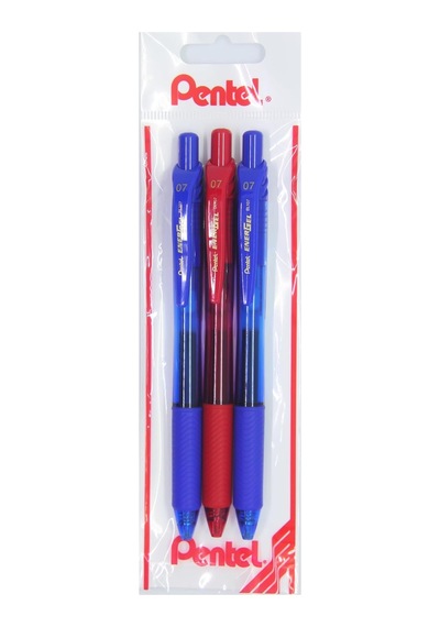 Energel 0.7 Mm Likit Roller Kalem 2xmavi/1xkırmızı 3'lü Set Tek Renk